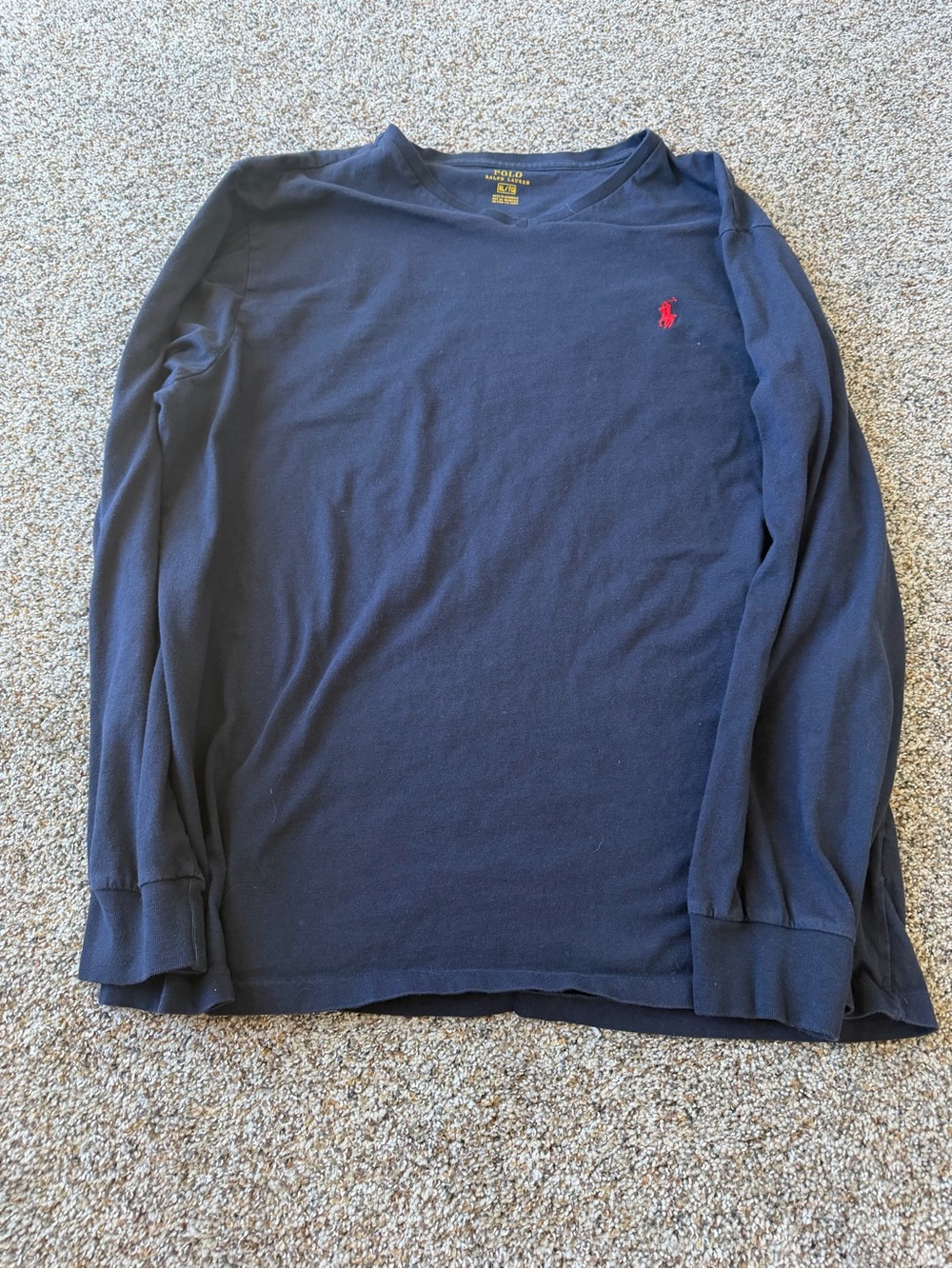 Polo Ralph Lauren Mens XL Navy Long Sleeve V Neck T Shirt Red Pony Logo Preppy